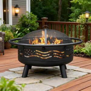 Breezz 32 Inch American Flag Fire Pit